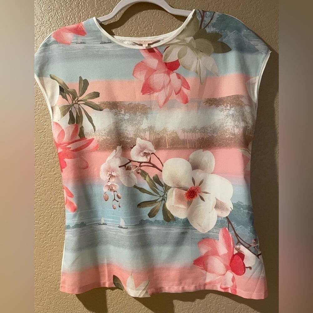 Ted Baker Pink and White Floral Short Sleeve Top